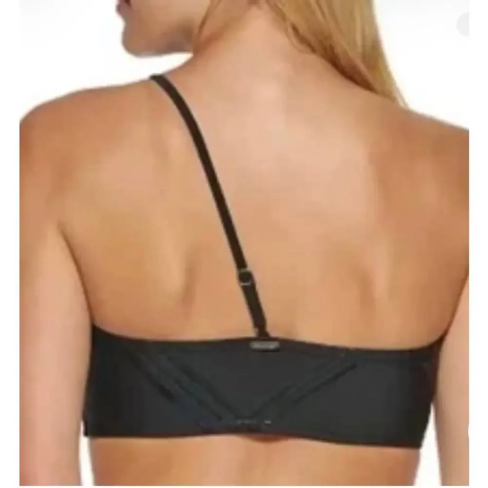 Calvin Klein‎ Bikini Top Tonal Plaid One-Shoulder Swim Black size large,MSRP $78